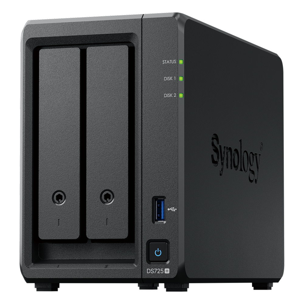 NAS Synology DiskStation DS725+ | 2 Bahías | Expandible hasta 7 Unidades | 2 Ranuras M.2 NVMe | Puerto 2.5GbE | Rendimiento 276 MB/s Lectura y 224