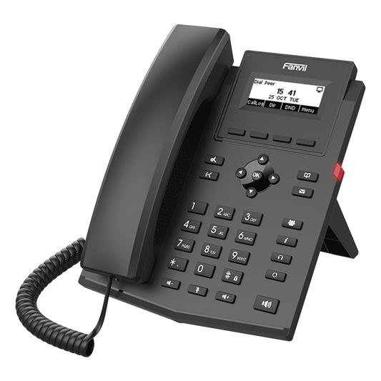 Teléfono IP / 2 Líneas SIP / Pantalla LCD 2.3" 132x64 / Audio HD G.722 y Opus / Conferencia 6 Vías / PoE 802.3af / Puertos Ethernet Duales Gigabit