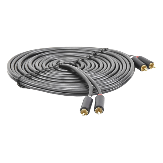 Cable de Audio 2 RCA Macho a 2 RCA Macho / 5 Metros (16.40 Pies) / Color Negro / Alta Calidad / Anillos de Goma para Asegurar un Agarre Firme al