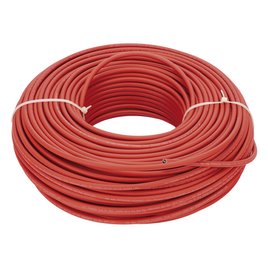 Cable Fotovoltaico Rojo / Cobre Estañado / 6 mm² (10 AWG) / 2000V / Rollo 100m / UL 4703 y TUV