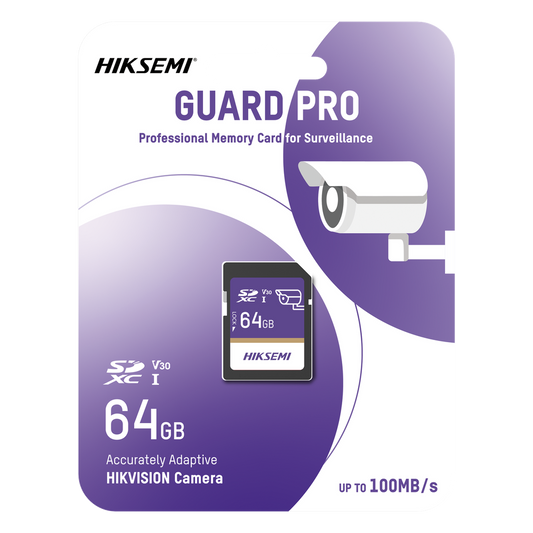 Tarjeta SD GuardPro P10 / 64 GB / 100 MB/s Lectura / 90 MB/s Escritura / Clase 10 U3 V30 / 3D TLC NAND / Especializada Para Videovigilancia 24/7