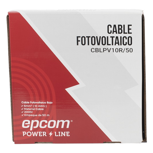 Kit de 2 rollos de 50 metros de cable fotovoltaico de cobre, rojo y negro, calibre 10 AWG (6mm²), Tipo PV, 1000/2000 V y 120°C.