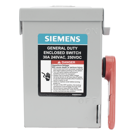 Interruptor de Seguridad GNF221A, 240Vca, 2 polos, 30 Amp, sin portafusibles, Nema 1.