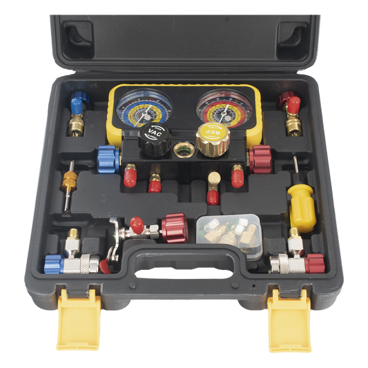 Manómetro de 4 vías con Accesorios para Gas refrigerante R410A/ R32/ R134A/R22