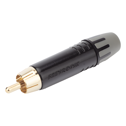 Conector Macho RCA | Carcasa Enchapada en Negro | Contacto Enchapado en Oro | Cable OD 3.5-6.5mm