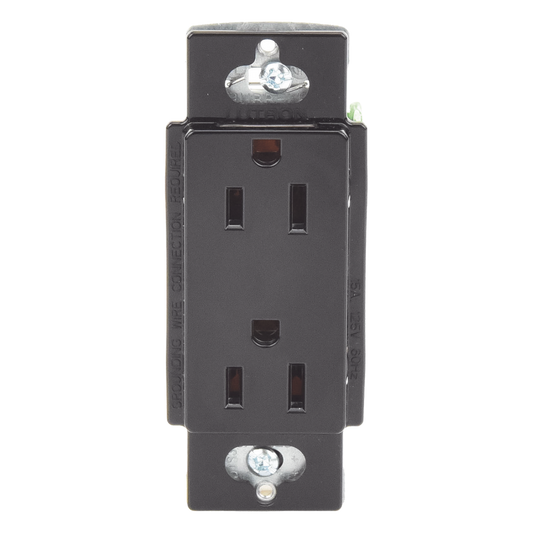 Tomacorriente dúplex de 15 A y 125 V, color negro brillante, familia Claro, apertura estilo Designer para placas de pared Lutron sin tornillos (placa
