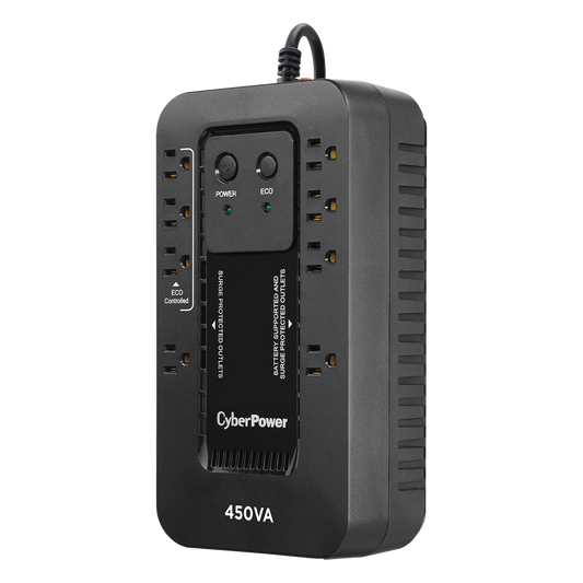 UPS de 450 VA/260 W, Topología Standby con Modo Ahorrador ECO, Entrada 120 Vca NEMA 5-15P, Con 8 Tomas NEMA 5-15R