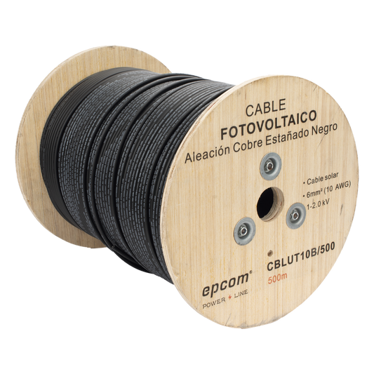 Cable Fotovoltaico Negro / Cobre Estañado / 6 mm² (10 AWG) / 2000V / Rollo de 500 m / / UL 4703 y TUV
