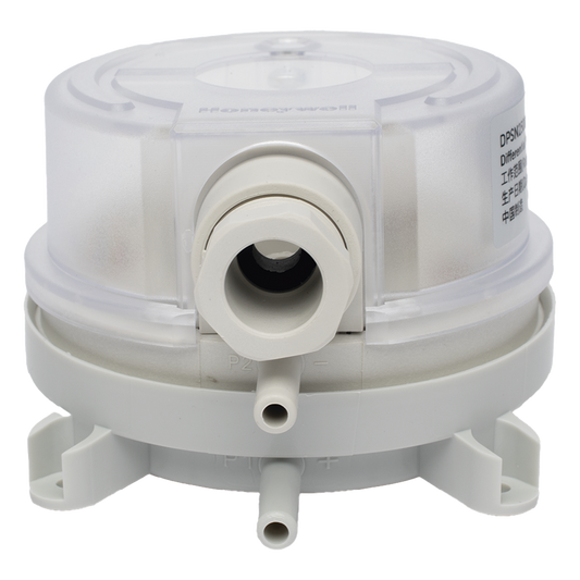 Presostato diferencial de aire para ductos con ajuste por perilla, rango 500 a 2500 Pa, contacto SPDT, para monitoreo de filtros y ventiladores