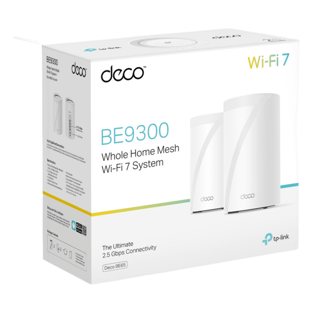 KIT 2 Routers Inalámbrico MESH Interior para Hogar / Triple Banda Wi-Fi 7 BE9300 Mbps / 2 Puerto 2.5 Gigabit WAN/LAN / 4 Antenas Internas / Operación