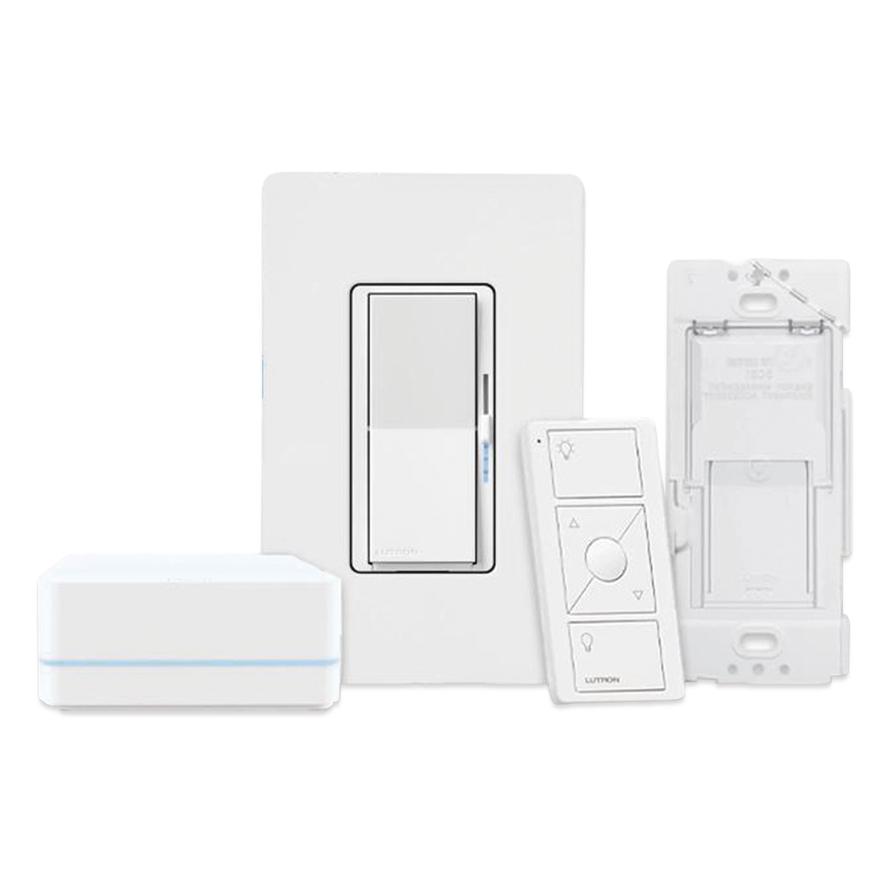 Kit de inicio Caseta Wireless con hub, atenuador de pared Diva de 150 W LED o 600 W incandescente sin neutro, control Pico, tapa y adaptador de