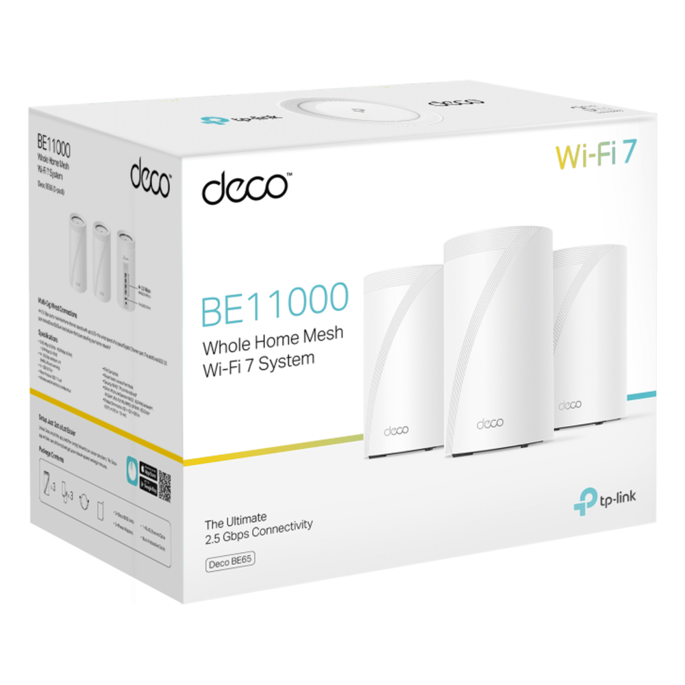 KIT 3 Routers Inalámbrico MESH Interior para Hogar / Triple Banda Wi-Fi 7 BE9300 Mbps / 2 Puerto 2.5 Gigabit WAN/LAN / 4 Antenas Internas / Operación