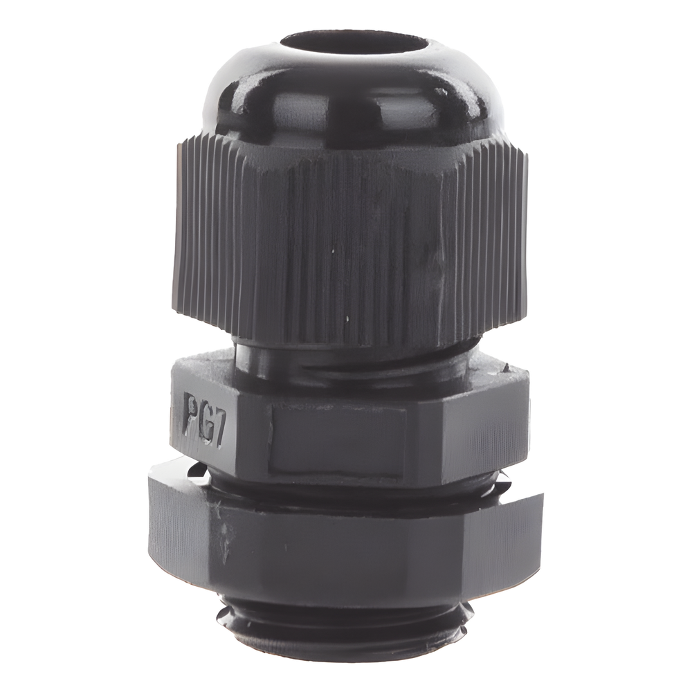 Conector Plástico Negro Tipo Glándula para Cable de 3.5 a 6 mm de Diámetro.