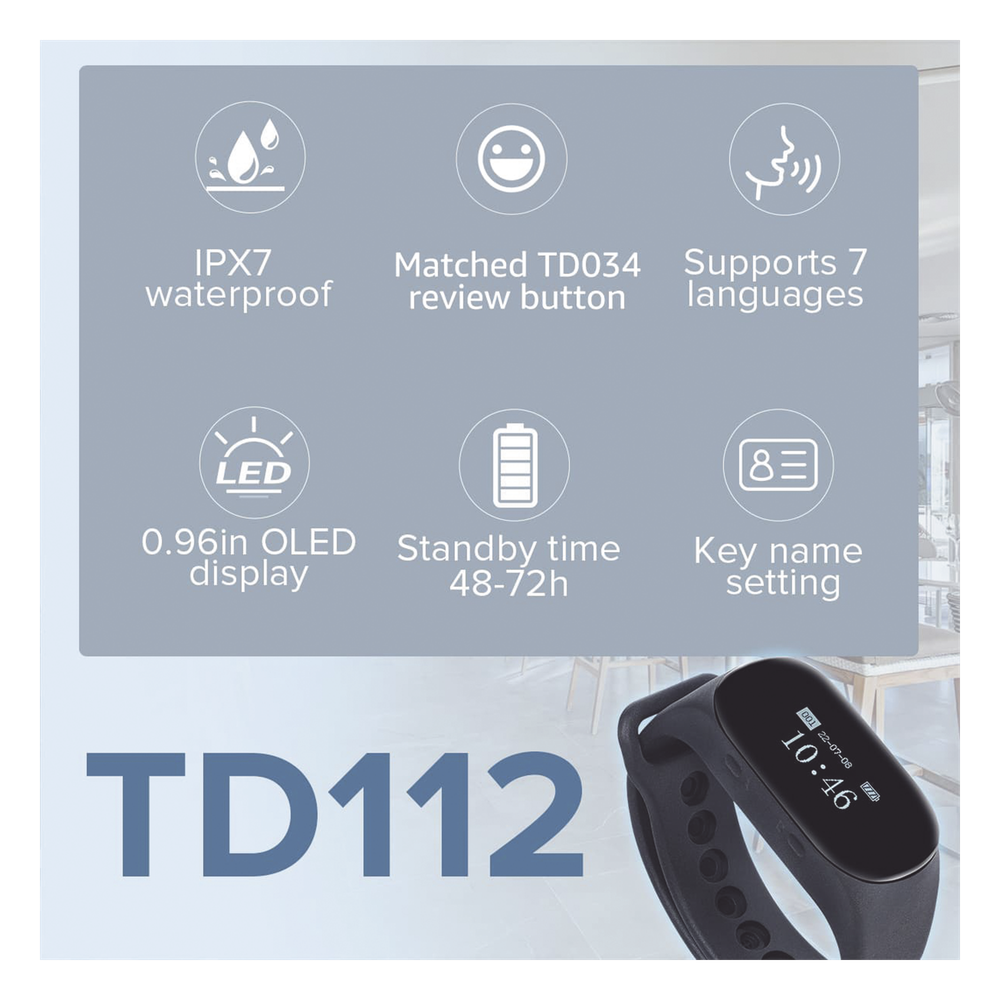 Reloj Buscador TD112 IPX7 / Resistente al Agua / Pantalla OLED / 180mAh / 48 Horas Standby / 80-100m Distancia de Recepción / Compatible con 50