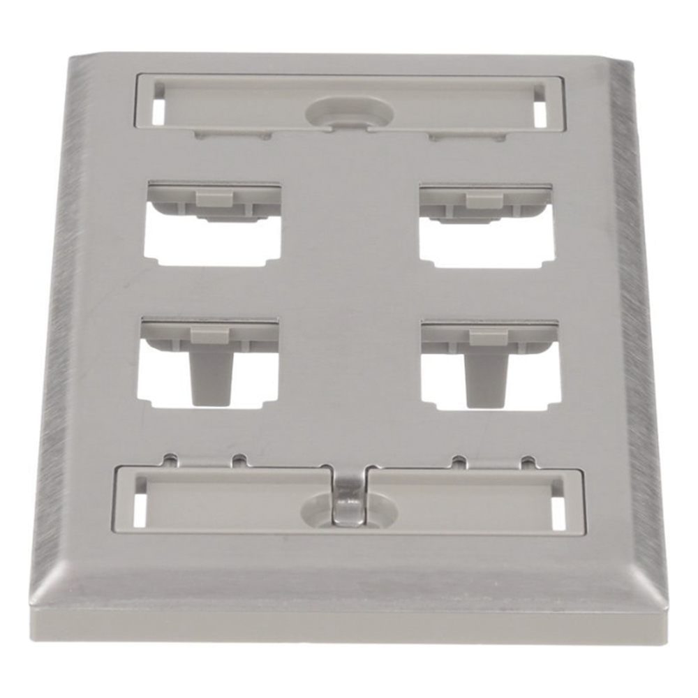 Placa de Pared Vertical, de Acero Inoxidable, Salida Para 4 Puertos Mini-Com, Con Espacios Para Etiquetas