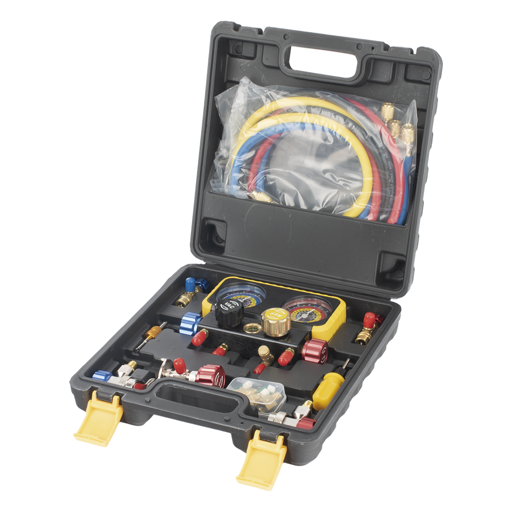 Manómetro de 4 vías con Accesorios para Gas refrigerante R410A/ R32/ R134A/R22