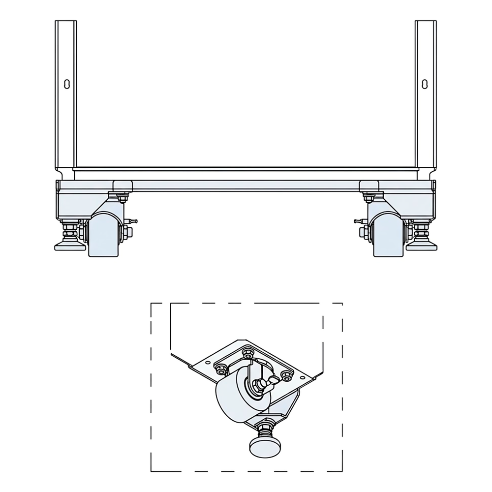 Kit de 4 Ruedas y Niveladores Para Gabinete Proline S1 Trabajo Ligero 900 lb / Material Compuesto Negro / Movilidad Interior