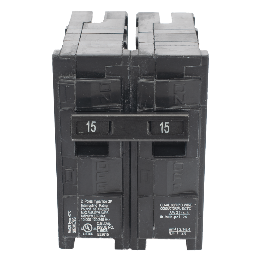 Interruptor automático enchufable tipo QP 2 polos, 15 amp