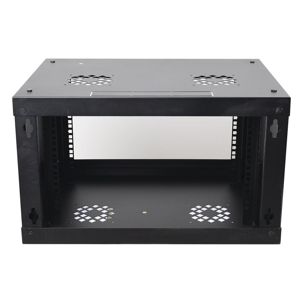 Gabinete de Pared de 6U con Puerta Perforada, 455 mm de Profundidad Total, Rack de 19'', Acero Reforzado Color Negro