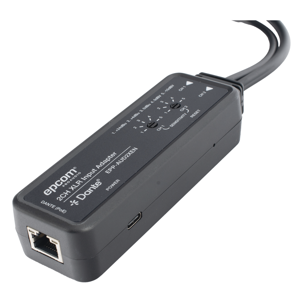Extensor de Audio Dante® | 2CH XLR Input Adapter | Entrada XLR Balanceada/No Balanceada 2 Canales | Salida Digital Dante® 2CH | Latencia Configurable