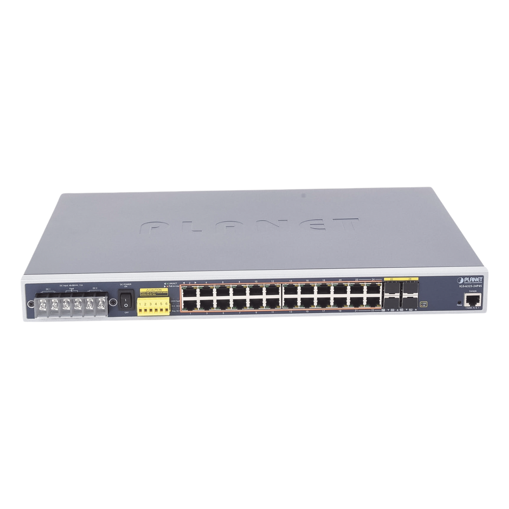 Switch PoE Industrial Capa 3, Con 24 Puertos PoE Gigabit 802.3af/at, 4 Puertos SFP Compartidos 100 / 1000X, Soporta temperaturas extremas de -40 ~