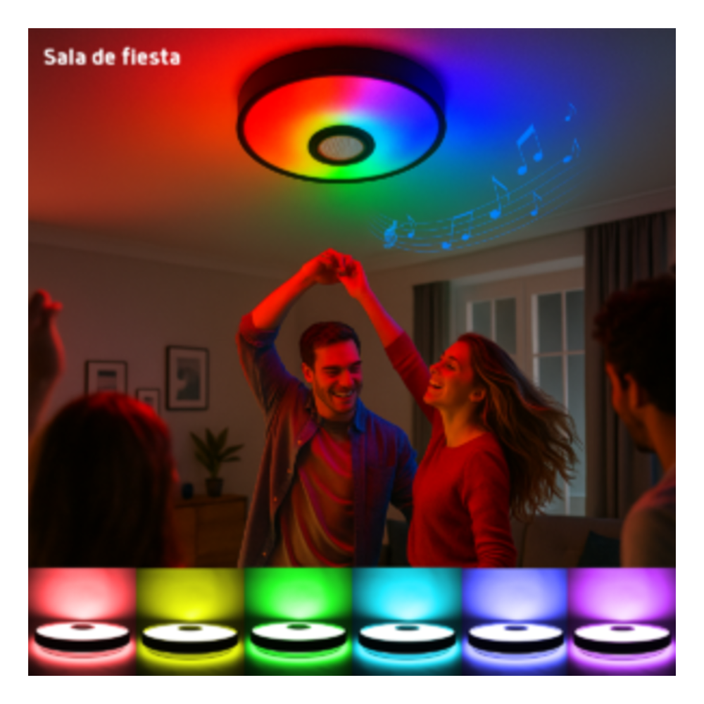 Luminario LED RGB de 30W / 2400 Lúmenes / Bocina con Bluetooth Integrada / Voltaje 85-265V / Temperatura Cálida, Neutra y Fría / App iLink