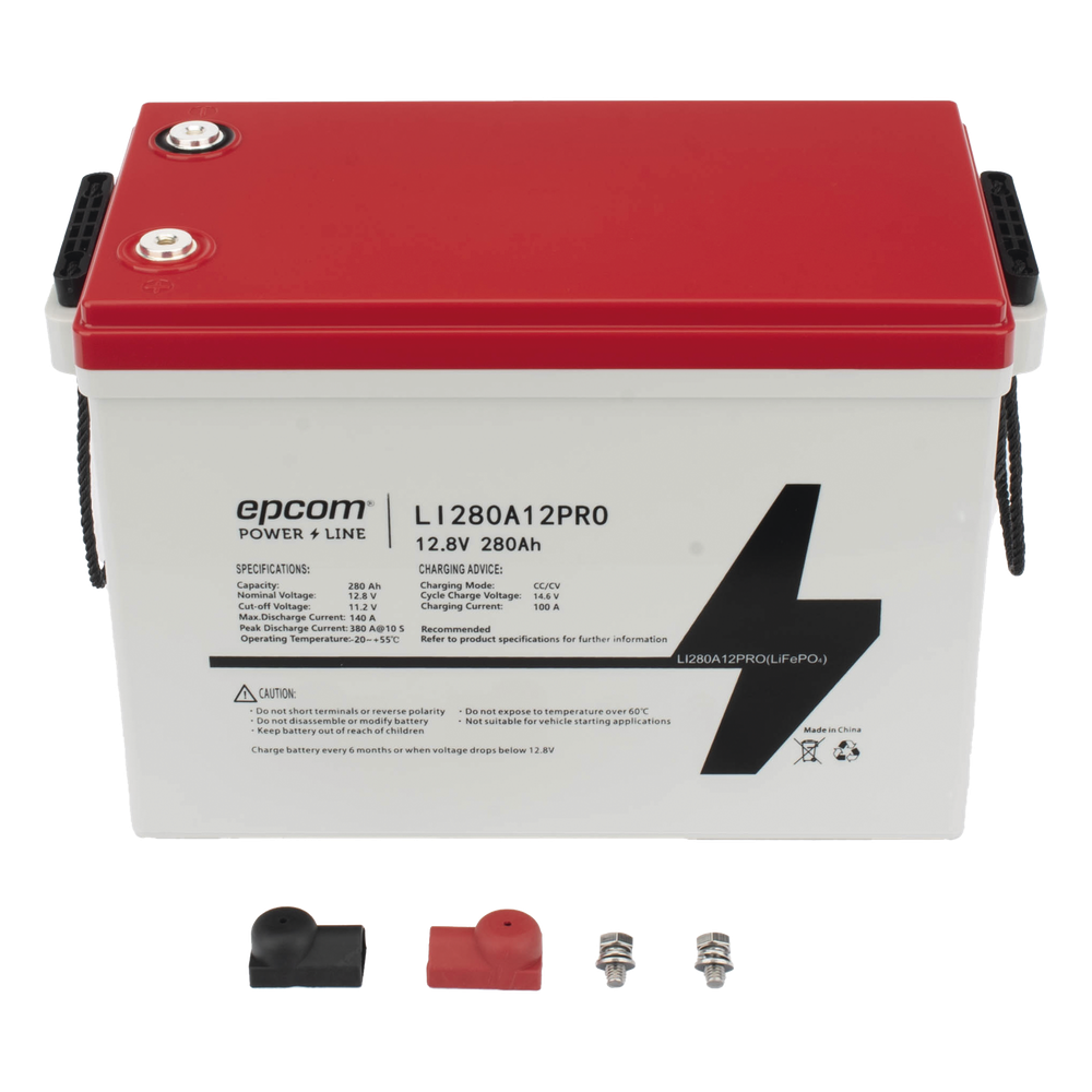 Batería de Litio LiFePO4 Ciclo Profundo / 12.8 Vcc / 280 Ah / 3.58 kWh / 6000 Ciclos / Descarga 140 A / Carga 100 A / BMS con Corte a 11.2 Vcc