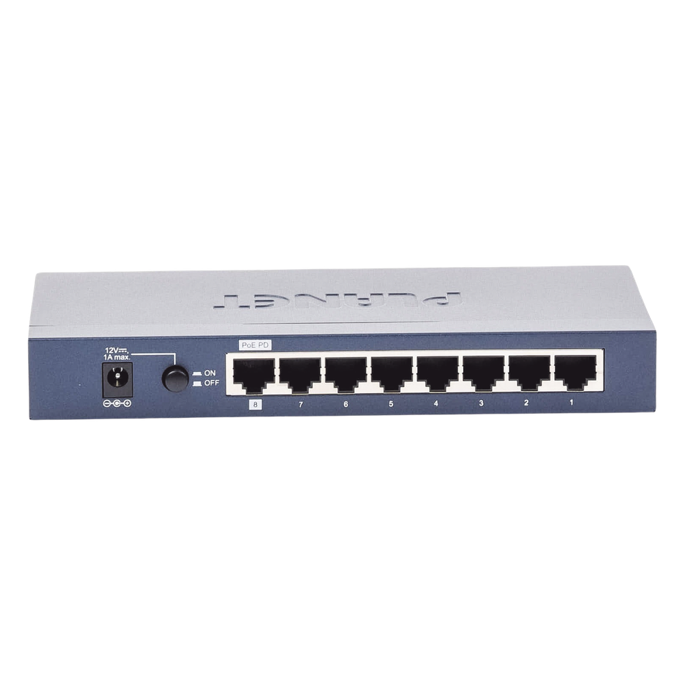 Switch Administrable de Escritorio de 8 Puertos Gigabit/ 2 Puertos SFP / 20 Gbps Switching / PoE In 802.3af/at / Dual Power DC + PoE / VLAN Q-in-Q
