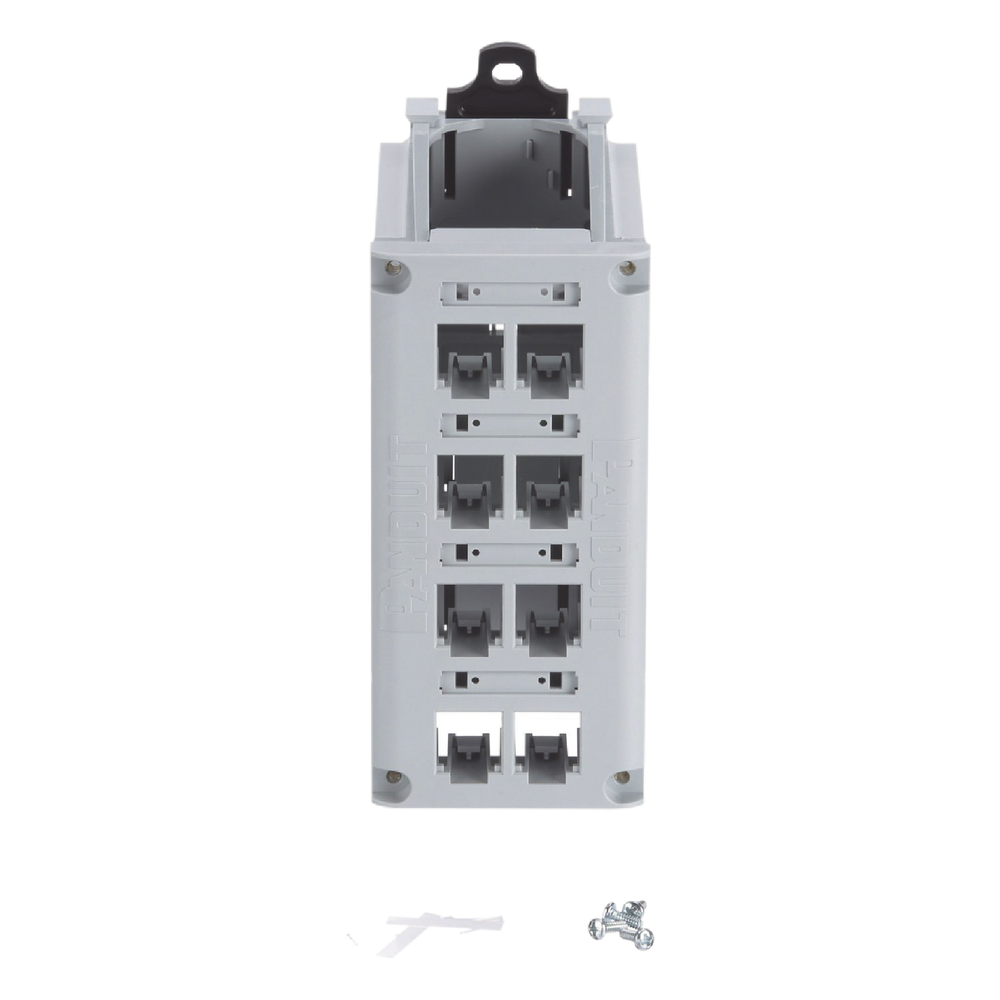 Panel de Parcheo Modular para Cobre, de Instalación en Riel DIN Estándar de 35 mm (1.38 pulgadas), 8 Puertos Mini-Com, Color Gris