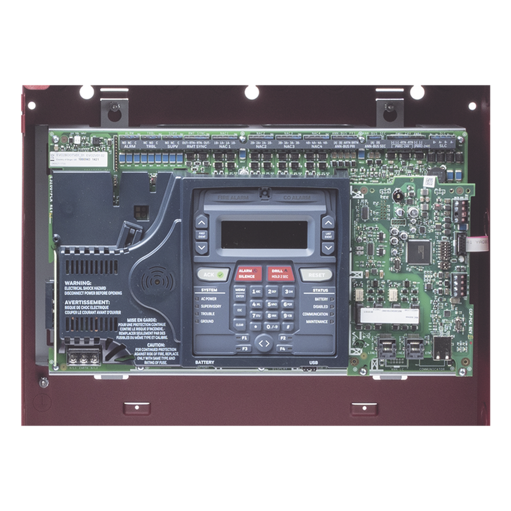 Panel de control de incendio direccionable con comunicador IP y POTS integrado, 318 puntos por lazo SLC, expandible a 954 puntos