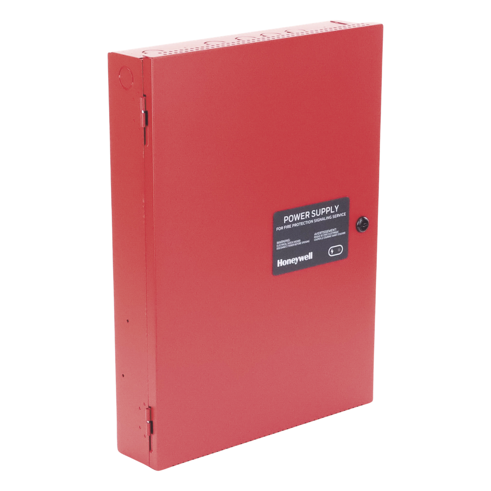 Fuente de poder remota de 6 amperes y 24 Vcc con cargador de batería para paneles de detección de incendio de 12 o 24 V, gabinete rojo