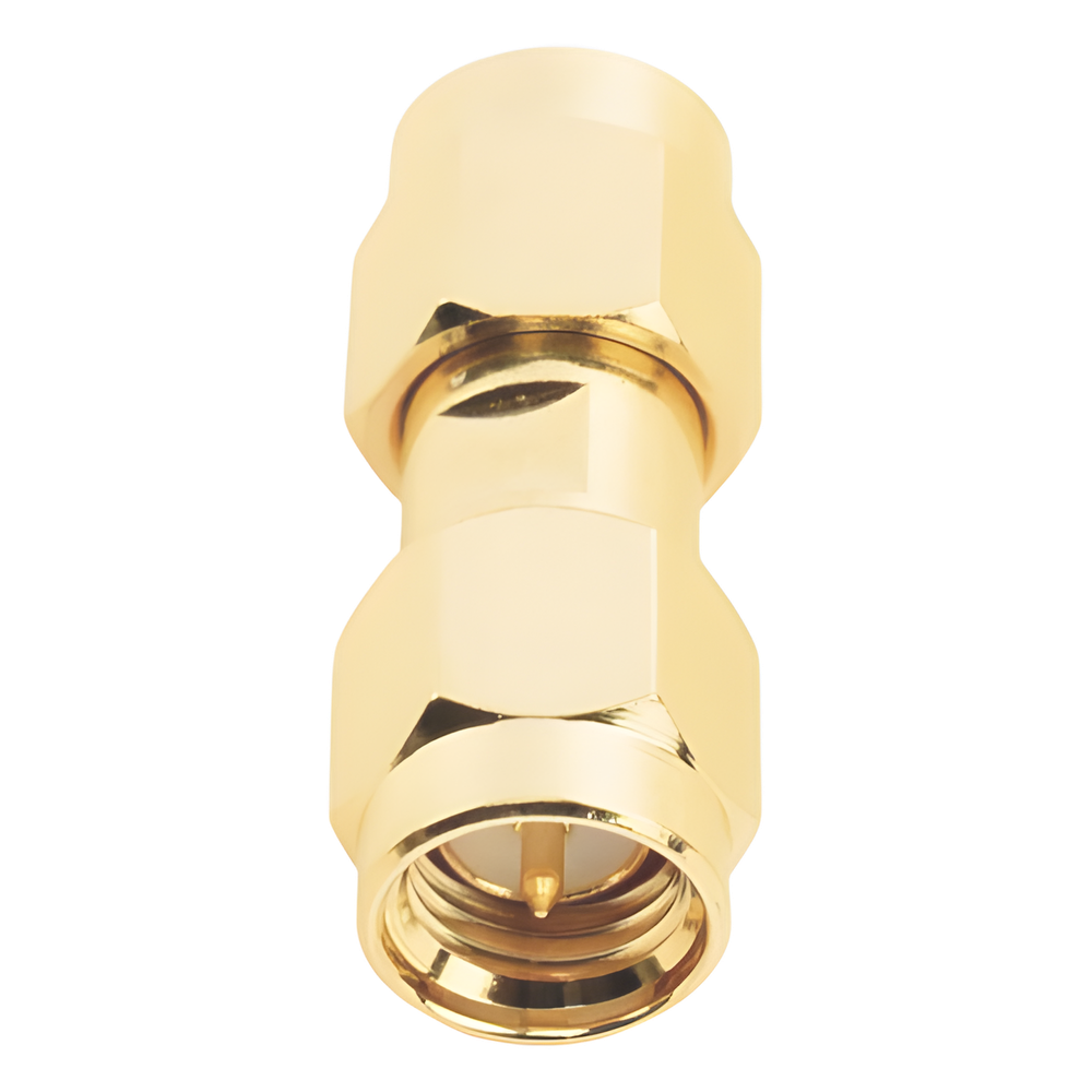 Adaptador Tipo Barril, de Conector SMA Macho a SMA Macho, Oro/ Oro/ Teflón.​