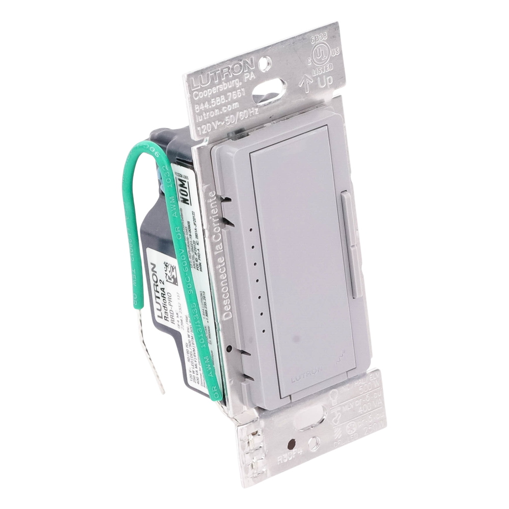 Atenuador de pared inalámbrico Maestro RF para RadioRA 2 y RA2 Select, 250 W LED/CFL, neutro opcional, color gris