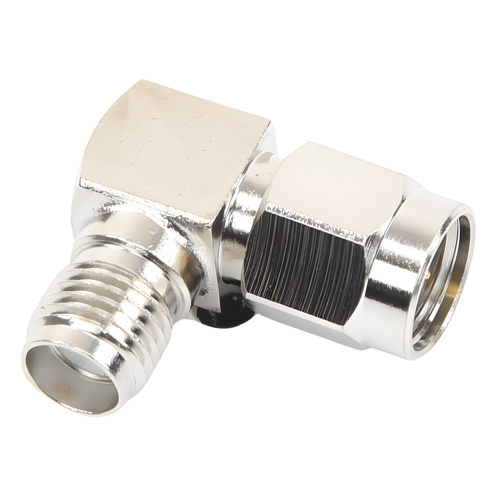 Adaptador en Ángulo Recto, de Conector SMA Macho a SMA Hembra Níquel/ Oro/ Teflón
