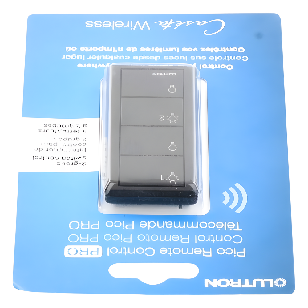 Control Pico inalámbrico de 4 botones color negro para encender y apagar 2 grupos de luces, compatible con Caseta Wireless, RA2 Select, RadioRA 2 y