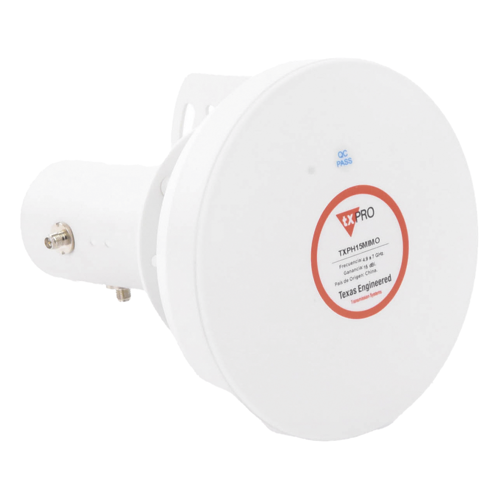 Antena Tipo Horn de 45 °, 15 dBi, 4.9 - 7GHz, Ideal para ambientes de alto ruido, Tipo de conector RPSMA, con montaje y jumpers incluidos