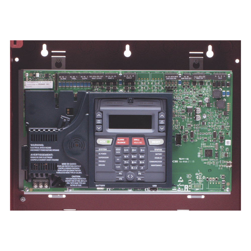 Panel de detección de incendio direccionable inteligente con comunicador dual POTS/IP preinstalado, 50 dispositivos en un lazo SLC, 2 NAC Clase A/B