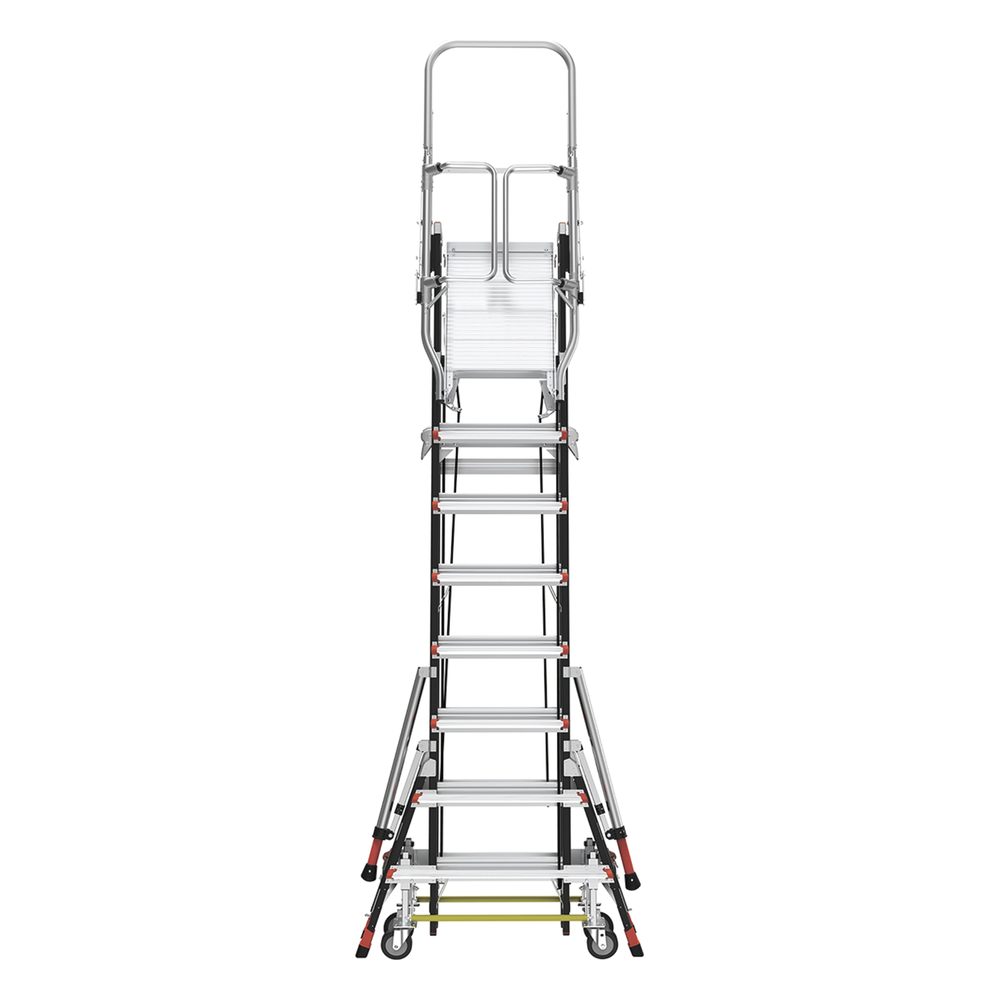 Escalera de Fibra de Vidrio con Jaula de 8'-14' (2.44 - 4.27 m). Con Ajuste en Ruedas (RATCHET™ Leveler) (SKU:18515-817).