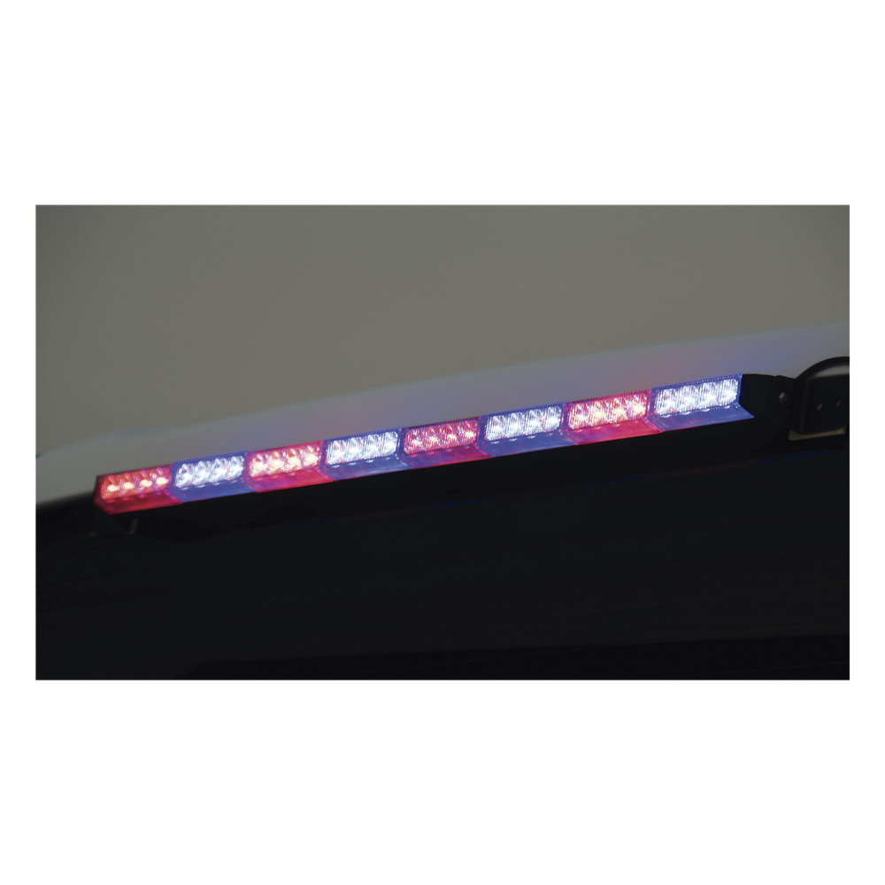 Barra de Luz de Advertencia Rojo-Azul / 8 Módulos con 4 LED Gen III / 4 Patrones de Destello / Carcasa de Aluminio / 75 cm (29.5 in) / 10-16 Vcc
