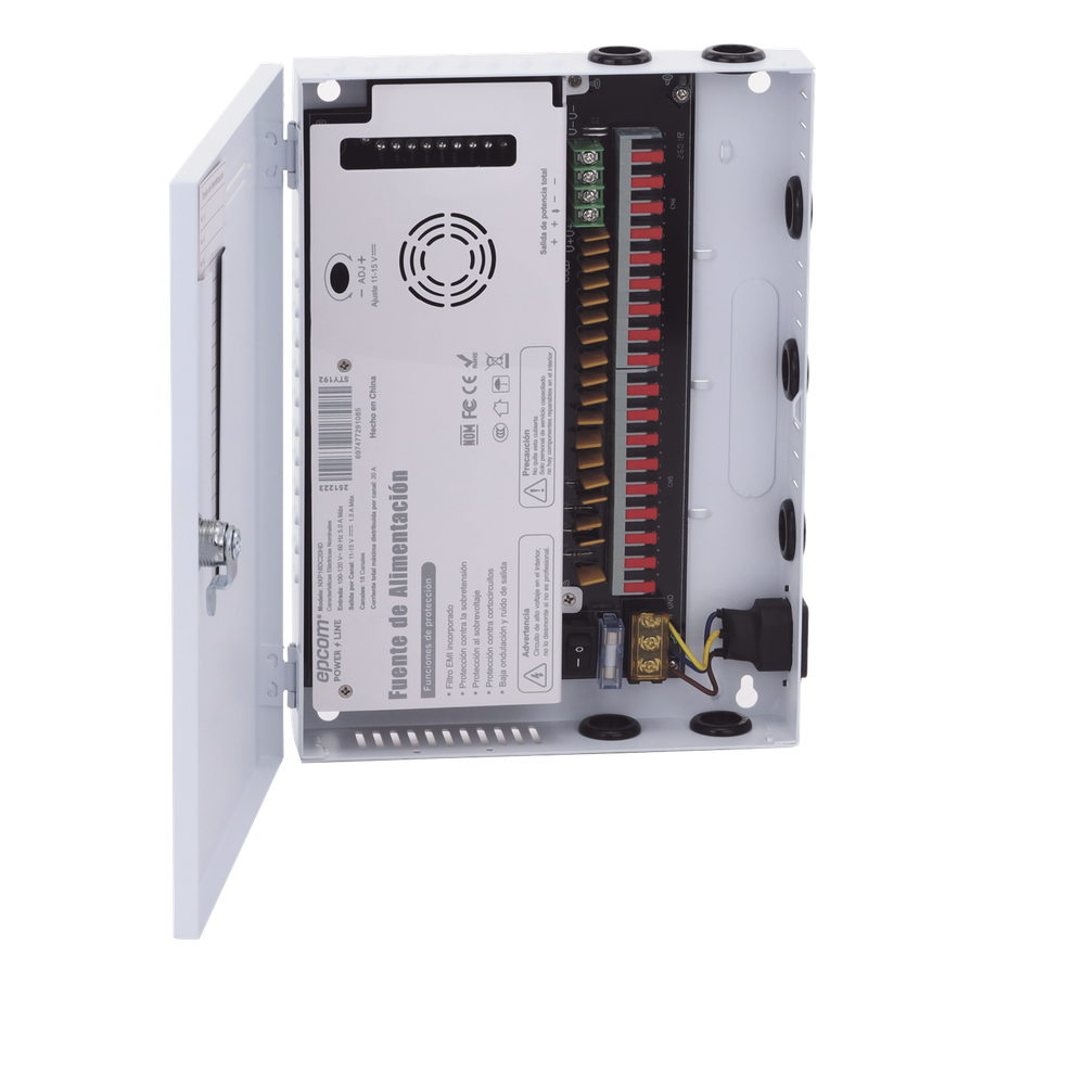 Fuente | 11-15 V | 18 canales | 20 A | Compatible con cámaras 4k | Alta tecnología en seguridad | Doble ventilador | Hasta 1.8 Amperes por Salida |