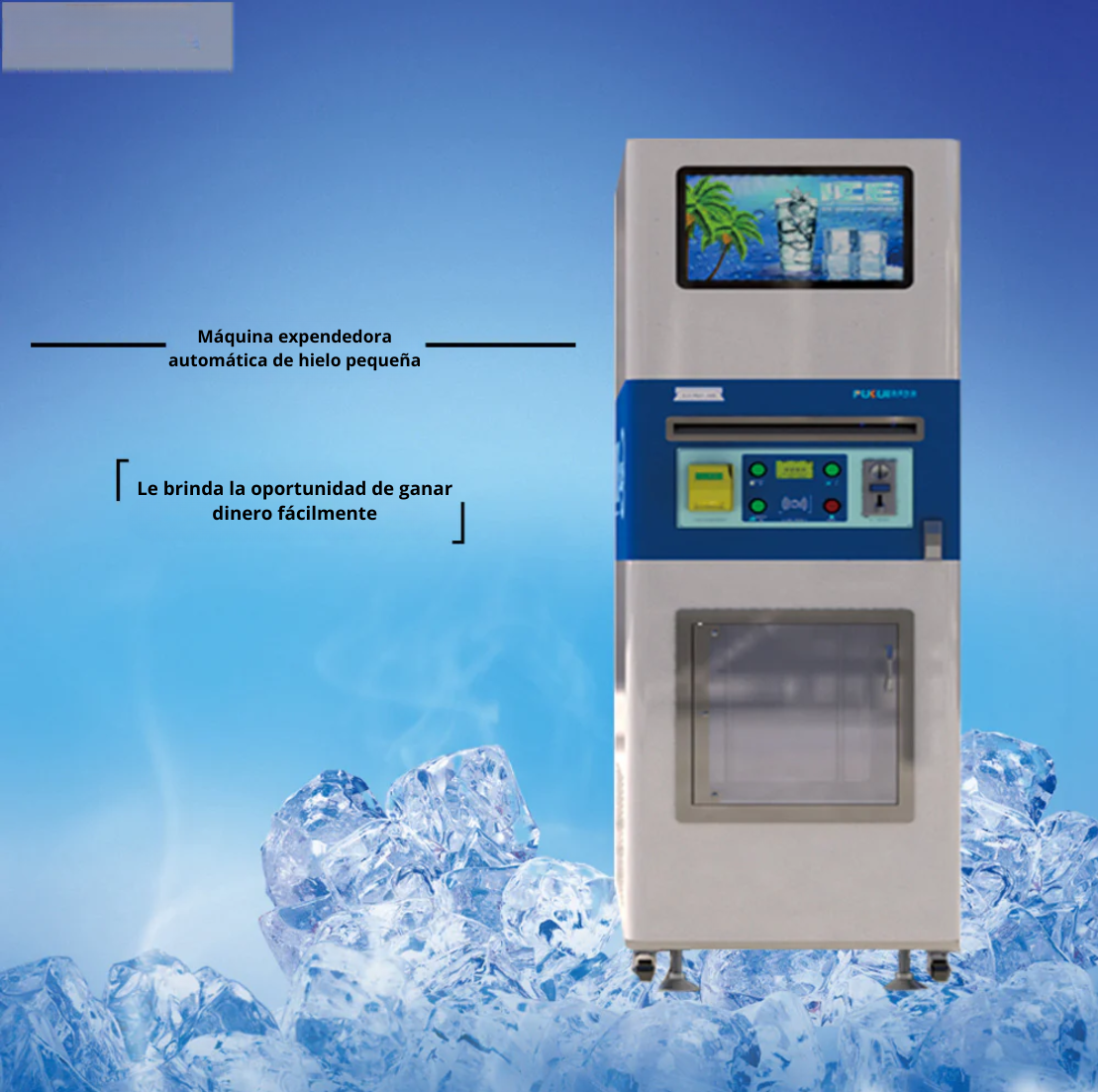 Ice Vending Machine 140Kg with SEMI-automatic Bag Dispenser, Filter, Coin, Card, Bills and Local Configuration System