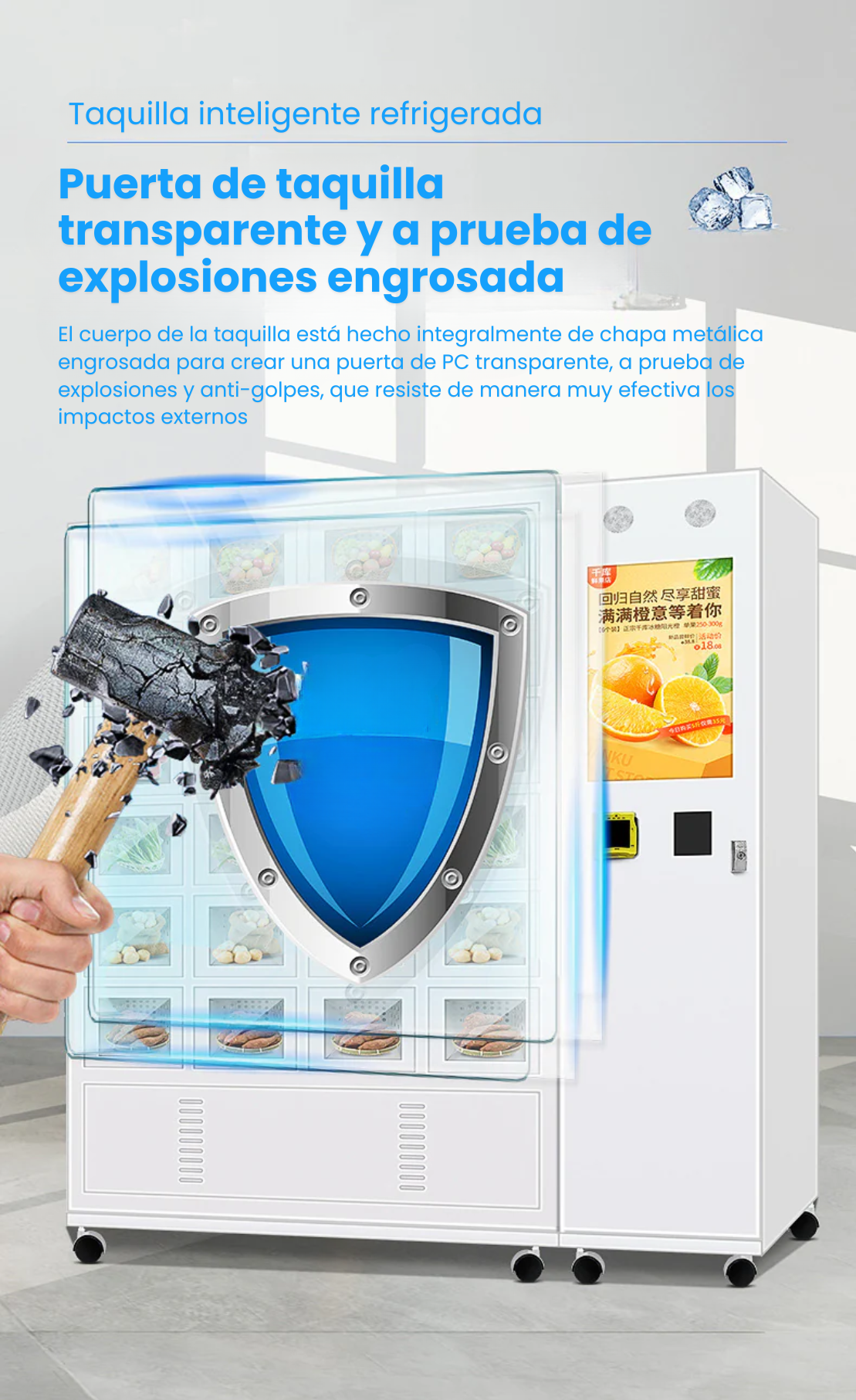 Maquina expendedora de Carne, pescado, frutas y vegetales, gabinetes de celosía refrigerados, productos diversificados, supermercado 24/7 de autoservicio