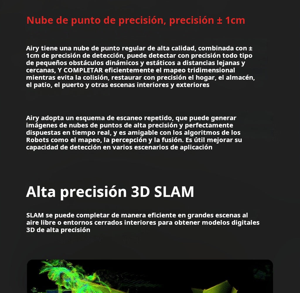 Sensor robótico ROBOSENSE Airy LiDAR de 96 líneas/192 líneas, radar láser 3D digital Airy (96 líneas)