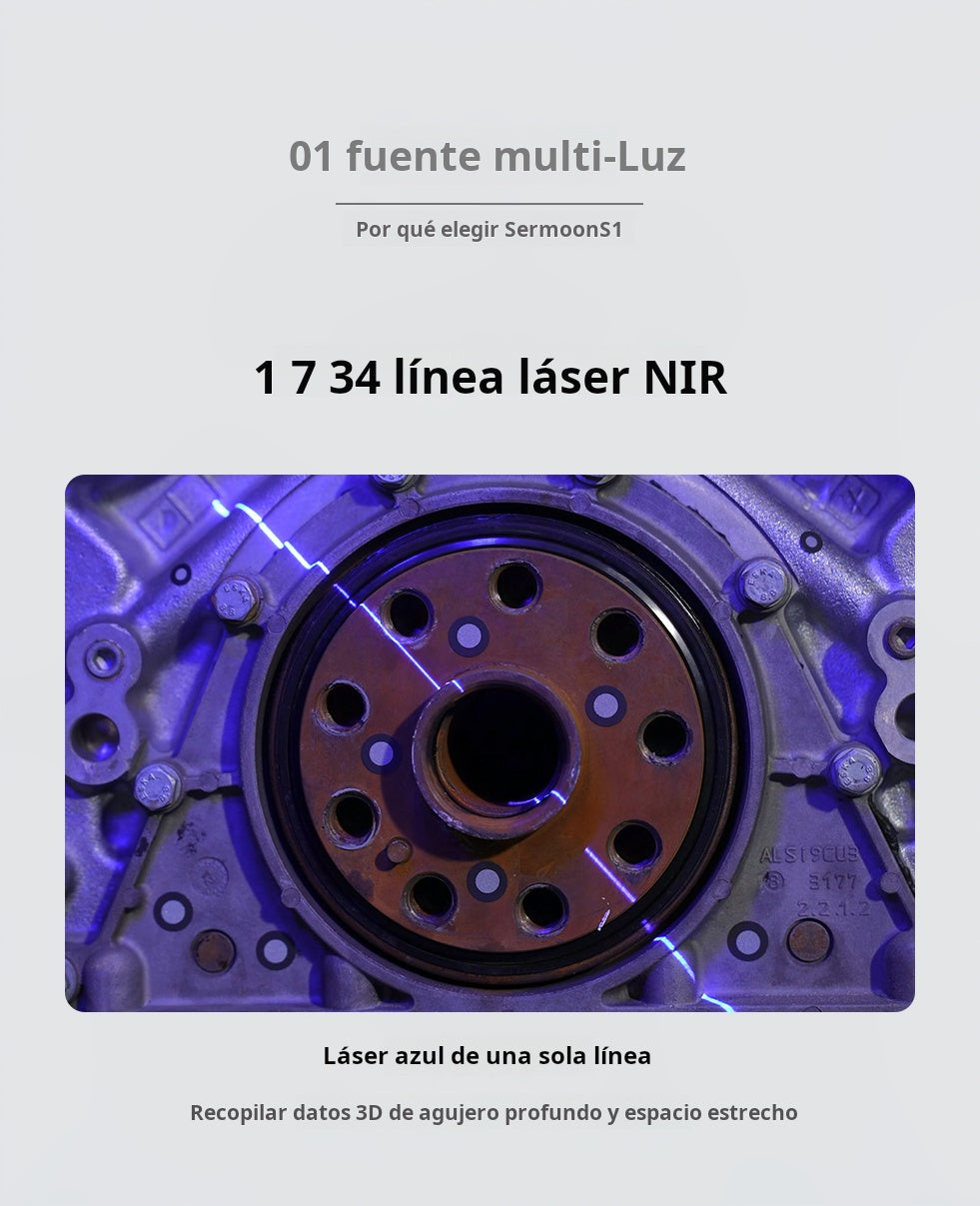Escaner 3D Creality Sermoon S1 – Precisión 0.02 mm, 1+7+34 láser azul + NIR, 90 FPS