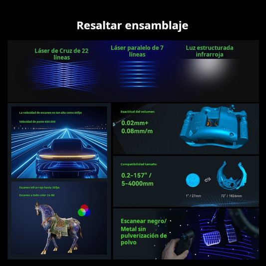 Escaner 3D Creality Raptor Pro – 22 láseres cruzados + 7 paralelos, NIR, 0.02 mm, 60 FPS