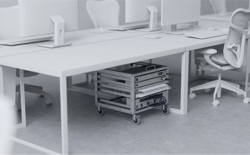 Rack Abierto 6U Compacto y Apilable sin Herramientas para Equipos UniFi, Ensamblaje Toolless, Ruedas con Seguro y Expansión a 12U con Kit de Apilado