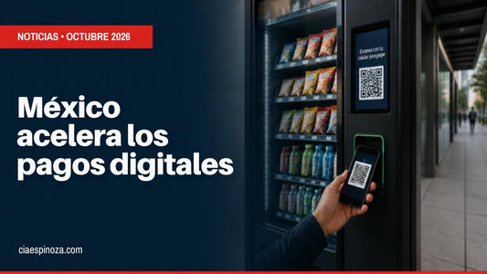 Ley de Economía Digital en México: pago con celular por QR en una máquina expendedora inteligente