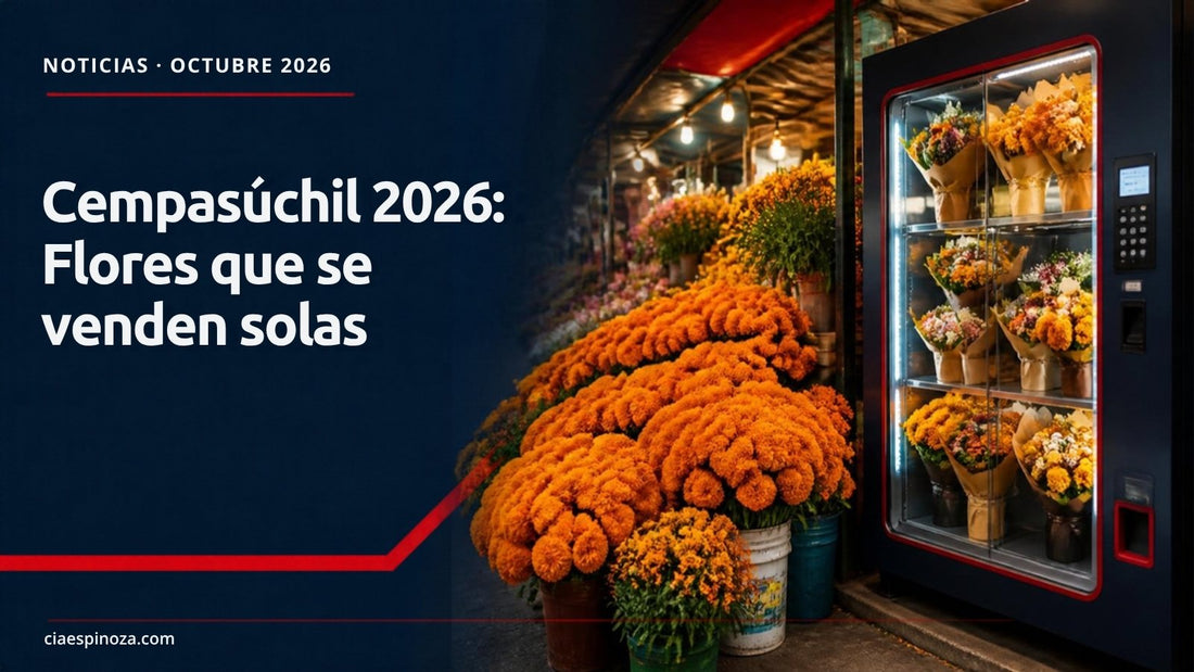 Máquina expendedora de flores con cempasúchil para Día de Muertos 2026 - ciaespinoza.com
