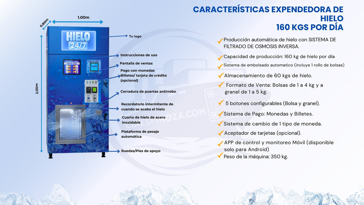 Máquina expendedora de hielo en bolsa y a granel con agua purificada