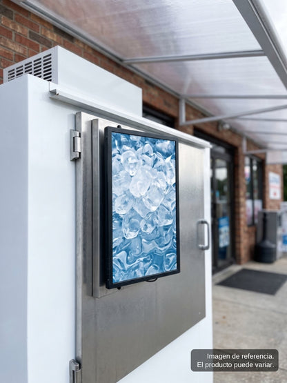 Pantalla LCD de 18.5 pulgadas montada en la puerta de acero de una expendedora de hielo de 140 kg